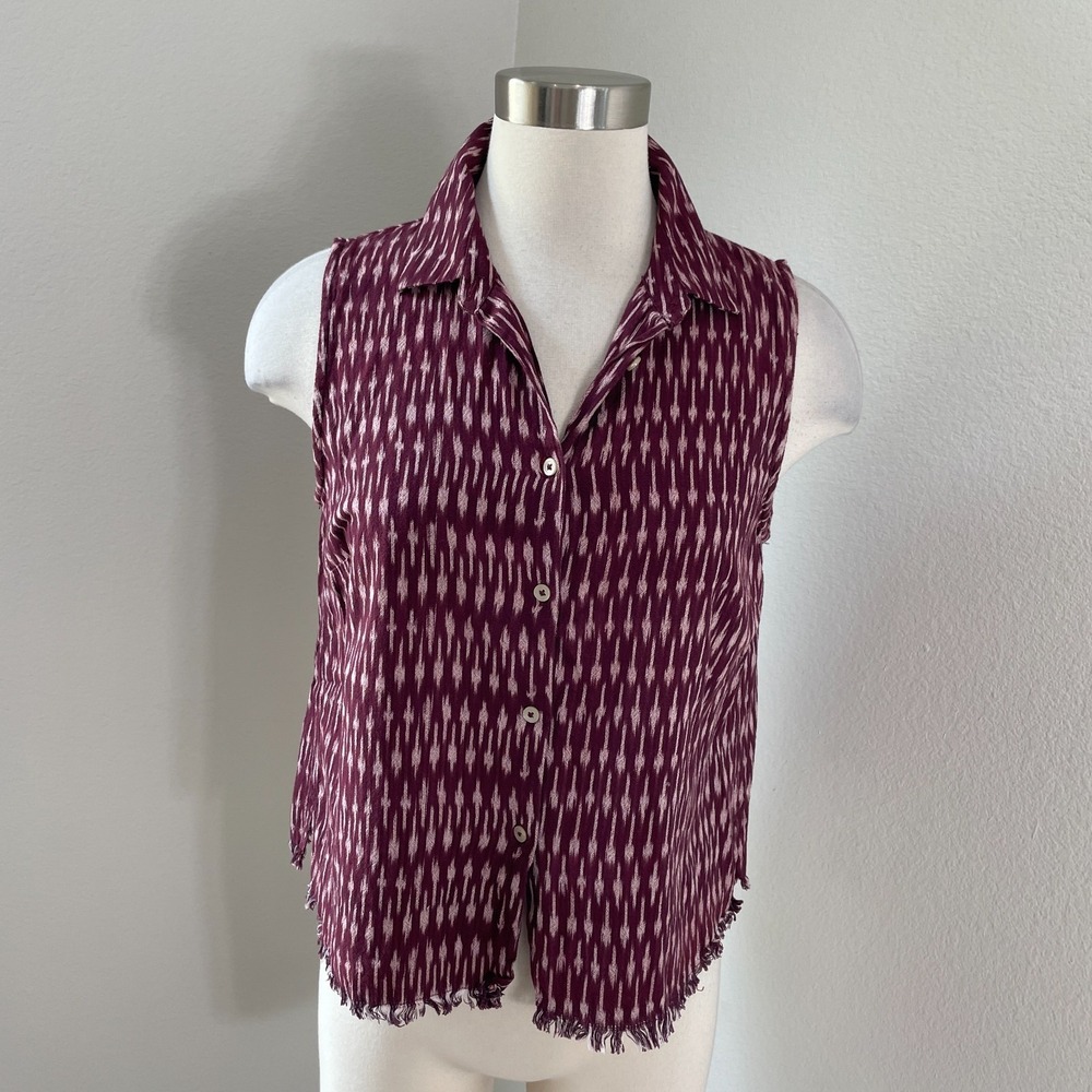 Madewell Womens Small Moment Shirt in Purple Ikat Print Sleeveless Button Up Top
